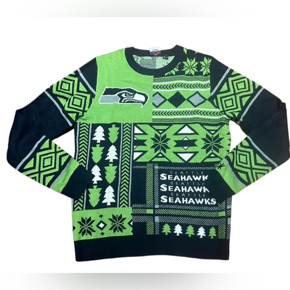 NFL Seattle Seahawks Men’s Size Medium Christmas Sweater Blue & Green